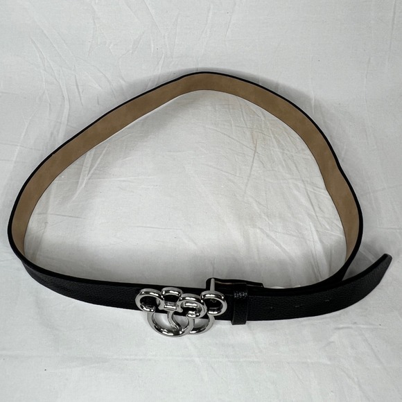 Disney Mickey‎ Mouse Belt Black Silver Buckle Faux Leather Women's Fashion Belt - Picture 7 of 7